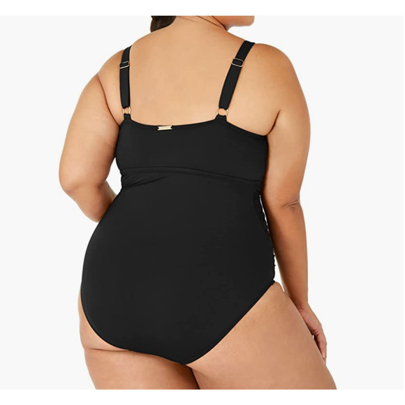 RALPH LAUREN Black High-Neck Keyhole One Piece Swimsuit 16 W 16W - Picture 3 of 6